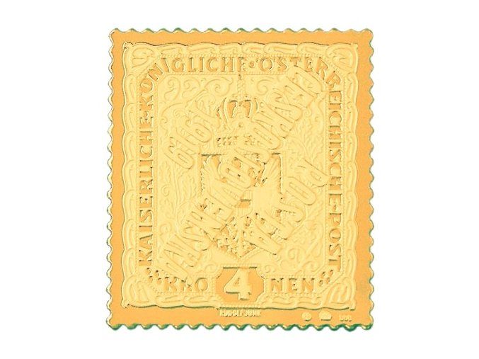 zlata nejvzacnejsi ceskoslovenska znamka 4 kronen prevraceny pretisk posta ceskoslovenska 1919 au mincovna kremnica stefan novotny