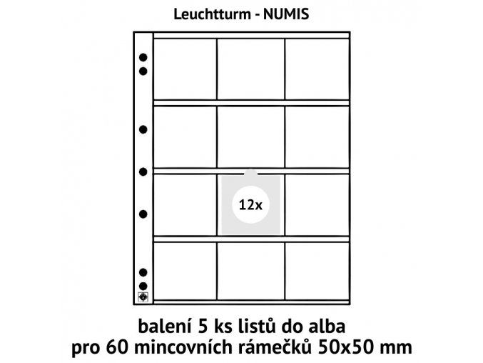 pruhledne albove listy numis mincovni ramecky na mince obal do alba numis 50x50 mm baleni 5 ks bile mezilisty leuchtturm 310444 lighthouse