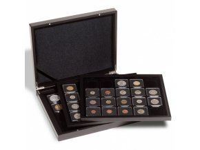 volterra trio de luxe quadrum drevena cerna kazeta na mince cerna etue krabicka pro 60 ctvercovych kapsli kartonove ramecky 50x50mm volne mince leuchtturm 347919 lighthouse