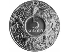 stribrna medaile 5 sokolu 1920 novorazba zkusebniho odrazku Ag kremnica rub